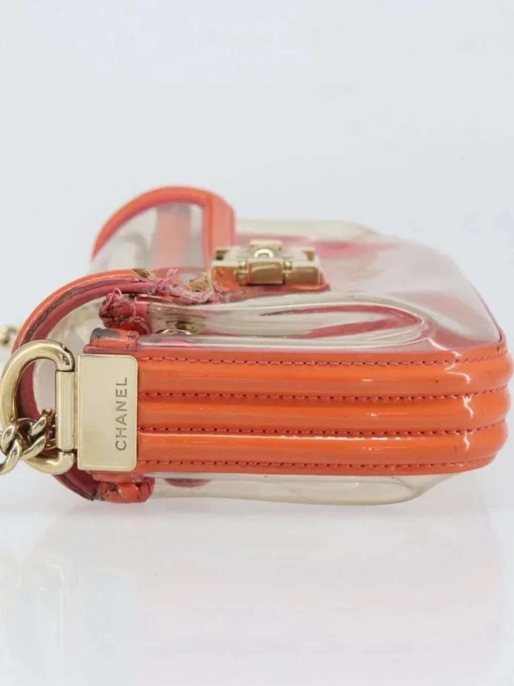 CHANEL Chain Shoulder Bag Vinyl Clear Gold CC Auth BA9792